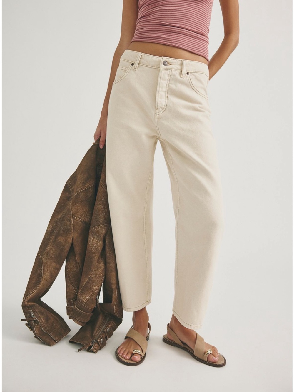 WE THE FREE DEEP TRANCE DROPPED BOYFRIEND JEANS CASUAL KHAKI CREAM - Picture 4 of 7